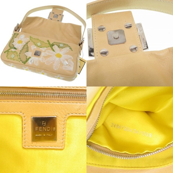 Fendi Mamma Bucket Shoulder Bag Nappa Flower Embroidery Yellow - Picture 8 of 10